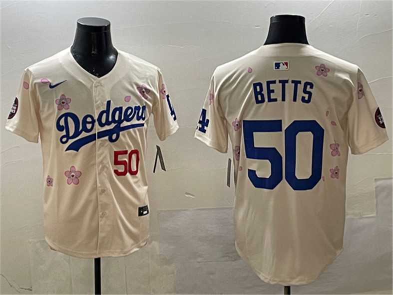Men%27s Los Angeles Dodgers #50 Mookie Betts Cream 2025 Tokyo Series Limited Stitched Jersey->los angeles dodgers->MLB Jersey